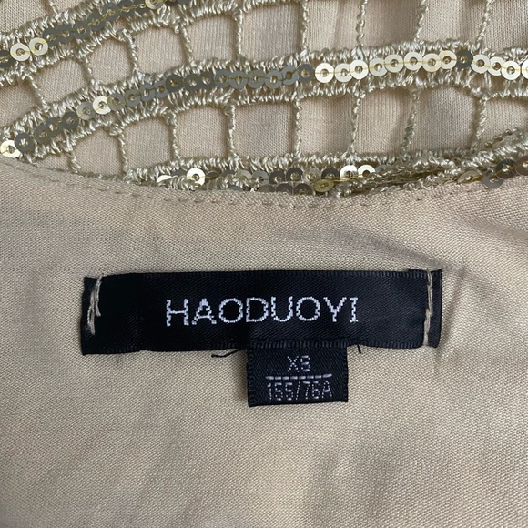 HAODUOYI Gold Sequin Beaded Open Back Short Sleeve Tunic Mini Dress - Picture 8 of 15